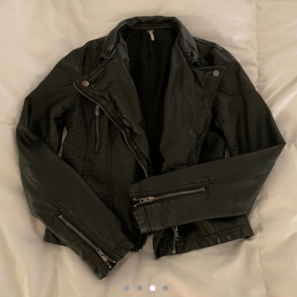 Black vegan free people leather Jacket